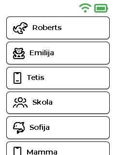 Izvēlnes ekrāns — augšdaļa