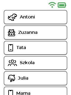 Ekran menu — górna część