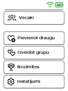 Izvēlnes ekrāns — apakšdaļa