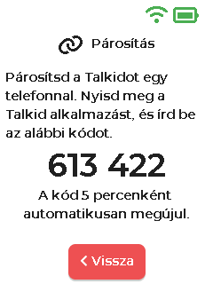 Párosítás képernyő