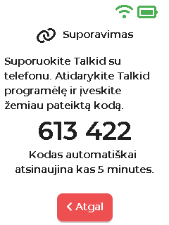 Susiejimo kodo ekranas