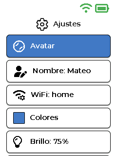 Pantalla de ajustes