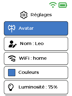 Écran des paramètres