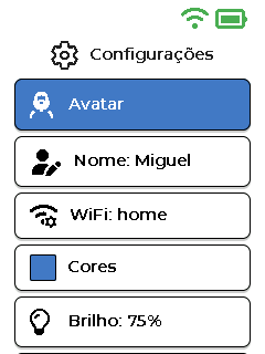 Tela de configurações