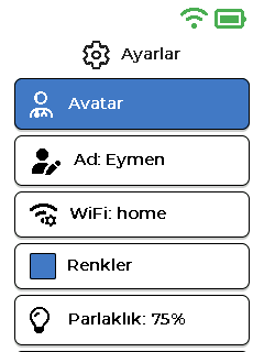 Ayarlar ekranı
